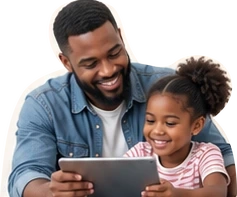 A Black father and daughter sharing a learning moment